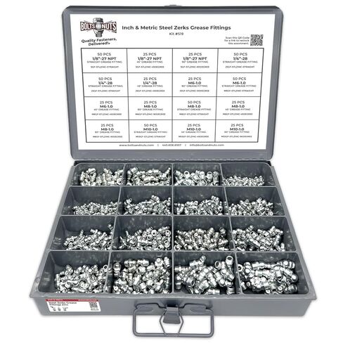 Inch and Metric Steel Zinc Clear Zerks Grease Fittings Assortment - 551 Pieces in Saudi Arabia