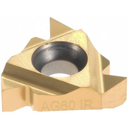إدراج خيوط Laydown، 16IRAG60 HG330TR، كربيد، لمسة نهائية TiC وTiN، اليد اليمنى، ملف جزئي داخلي 60 درجة، دائرة منقوشة 3/8 بوصة، سمك 0.146 بوصة in Kuwait