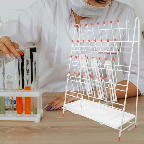 BESTYASH Metal Laboratory Test Tube Drying Rack 32-peg Draining Holder for Beakers and Bottles with Plastic-Coated Pegs Space-Saving Lab Bottle Drying Organizer in Kuwait
