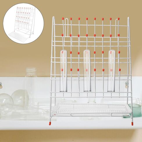 BESTYASH Metal Laboratory Test Tube Drying Rack 32-peg Draining Holder for Beakers and Bottles with Plastic-Coated Pegs Space-Saving Lab Bottle Drying Organizer in Kuwait