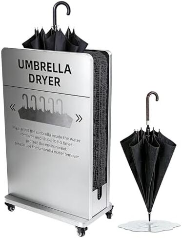 Wet Umbrella Dryer Stand, Umbrella Water Remover with Removable Water Tray, Double-Layered Rainwater Absorbing Umbrellas Rack with Wheels, Drip Catcher Machine, Prevent Wet Floors (Silver) in Saudi Arabia