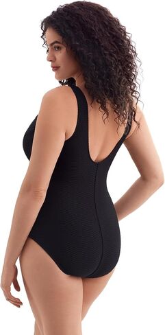 Women's Swimwear Texture Luxe Side Shirred Surplice One Piece Swimsuit, Black/White, 14 in Saudi Arabia