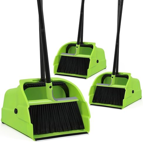 (3PK) مجموعة مكنسة ومجارف تجارية ضخمة مع مجرفة كبيرة قائمة ومكنسة شديدة التحمل، مقبض طويل، لتنظيف الأرضيات الداخلية/الخارجية، مستلزمات النظافة in Kuwait