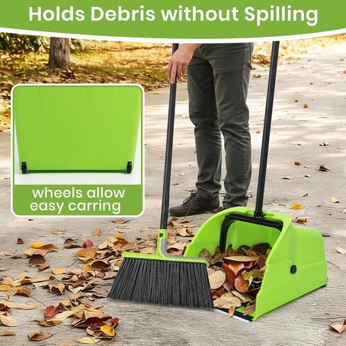 (3PK) مجموعة مكنسة ومجارف تجارية ضخمة مع مجرفة كبيرة قائمة ومكنسة شديدة التحمل، مقبض طويل، لتنظيف الأرضيات الداخلية/الخارجية، مستلزمات النظافة in Kuwait