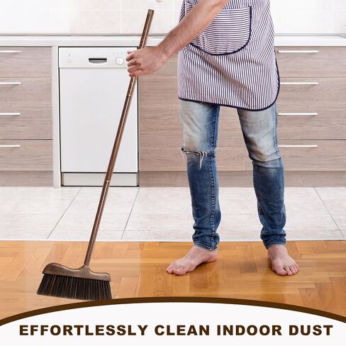 Wood Broom with Long Handle Soft Bristle Sweeper Broom Indoor Hand Brooms for Home Kitchen Office Pet Hair Removal in Saudi Arabia