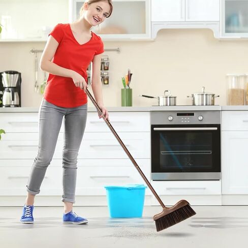 Wood Broom with Long Handle Soft Bristle Sweeper Broom Indoor Hand Brooms for Home Kitchen Office Pet Hair Removal in Saudi Arabia