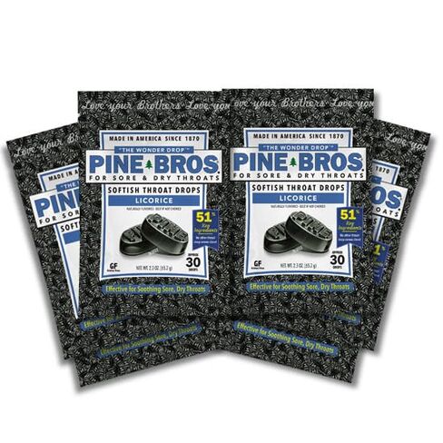 Pine Bros. Gummy Sore Throat Softish Drops 30 Count (approx) (6 Bags, Licorice) in Kuwait