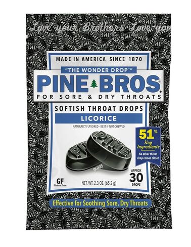 Pine Bros. Gummy Sore Throat Softish Drops 30 Count (approx) (6 Bags, Licorice) in Kuwait