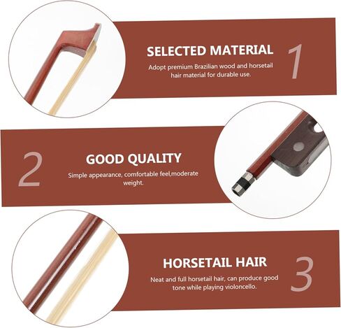 Garneck Professional Cello Bow Horsetail Hair for Students and Beginners Natural Horsehair Stringed Instrument Accessory for Cello Practice and Performance in Saudi Arabia