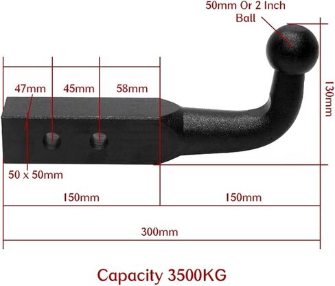 50 × 50 مم مقطورة صلبة مقطورة بنتل خطاف السحب 2 بوصة Hitch Ball Mount 3500kgs قطع الغيار CAMPER CAMPER مكونات كارافان (كرة 50 مم) in Saudi Arabia