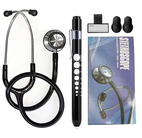 Professional Stethoscope with Medical Penlight, Stethoscope Name Tag, Replacement Soft Eartips for Doctor Nurse Clinical, Stainless Steel Dual-Head Stethoscope Chestpiece, Long Stethoscope Tube in Kuwait