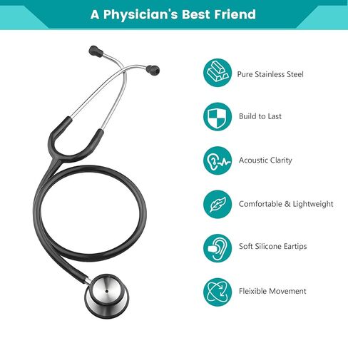 Professional Stethoscope with Medical Penlight, Stethoscope Name Tag, Replacement Soft Eartips for Doctor Nurse Clinical, Stainless Steel Dual-Head Stethoscope Chestpiece, Long Stethoscope Tube in Kuwait