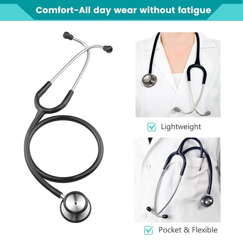 Professional Stethoscope with Medical Penlight, Stethoscope Name Tag, Replacement Soft Eartips for Doctor Nurse Clinical, Stainless Steel Dual-Head Stethoscope Chestpiece, Long Stethoscope Tube in Kuwait