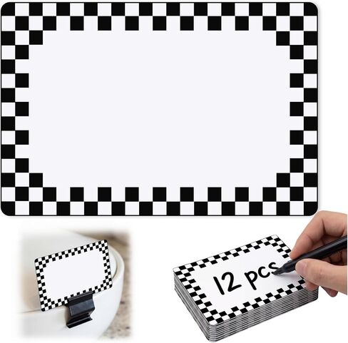 12 Pack Heat Resistant Deli Lables for Hot Food Display & Refrigerated Cases Write Plastic Deli Tag Stickers with Mini Black Checks for Sandwich Buffet Restaurant Party, 2 1/8 H x 3 1/8 L in Saudi Arabia