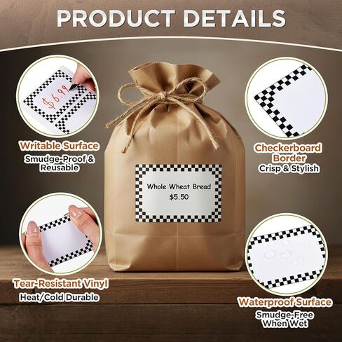 12 Pack Heat Resistant Deli Lables for Hot Food Display & Refrigerated Cases Write Plastic Deli Tag Stickers with Mini Black Checks for Sandwich Buffet Restaurant Party, 2 1/8 H x 3 1/8 L in Saudi Arabia