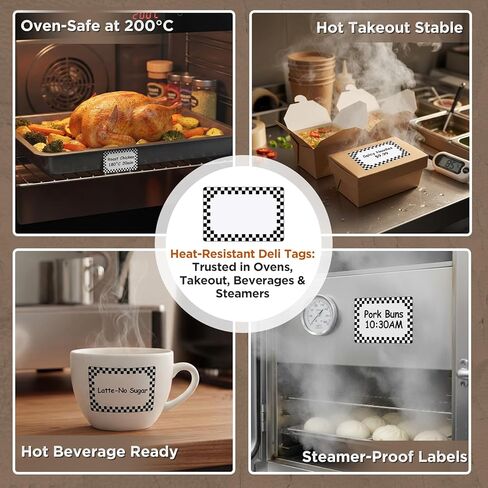 12 Pack Heat Resistant Deli Lables for Hot Food Display & Refrigerated Cases Write Plastic Deli Tag Stickers with Mini Black Checks for Sandwich Buffet Restaurant Party, 2 1/8 H x 3 1/8 L in Saudi Arabia