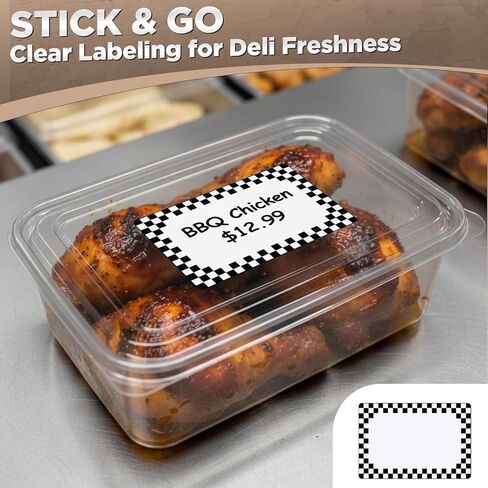 12 Pack Heat Resistant Deli Lables for Hot Food Display & Refrigerated Cases Write Plastic Deli Tag Stickers with Mini Black Checks for Sandwich Buffet Restaurant Party, 2 1/8 H x 3 1/8 L in Saudi Arabia