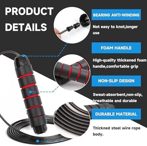 Jump Rope Adjustable Jump Ropes Tangle-Free Rapid Speed Jumping Rope with Ball Bearings for Fitness for Women Men Fitness, Home School Gym Exercise Slim Body in Saudi Arabia