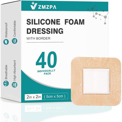 40 Pcs Silicone Foam Dressing 2x2 Gentle Border, Waterproof Silicone Bandages for Wounds Care, Bed Sore Patches, Super Absorbent Wound Dressing, Self Adhesive Pressure Sore Pads (40) in Kuwait