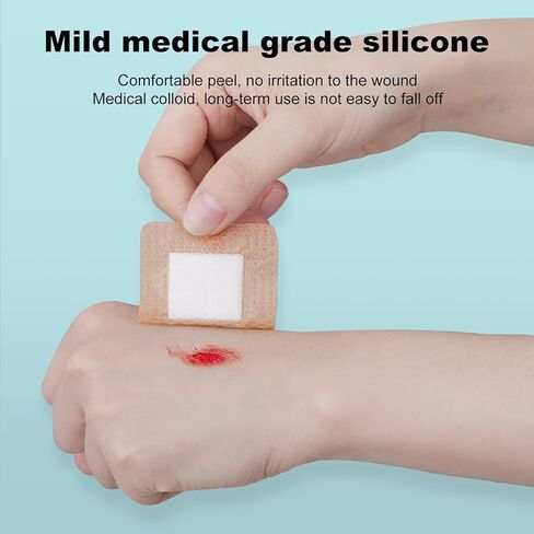 40 Pcs Silicone Foam Dressing 2x2 Gentle Border, Waterproof Silicone Bandages for Wounds Care, Bed Sore Patches, Super Absorbent Wound Dressing, Self Adhesive Pressure Sore Pads (40) in Kuwait