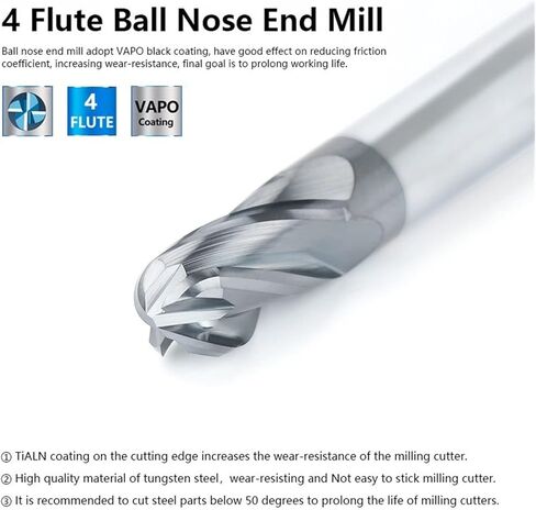 1pcs Solid Carbide 4 Flute Ball Nose End Mill R1.0-R8.0 CNC Milling Tool Spiral Router Bit Milling Cutter Ball Nose End Mill Cutter for Metal Copper Steel in Saudi Arabia