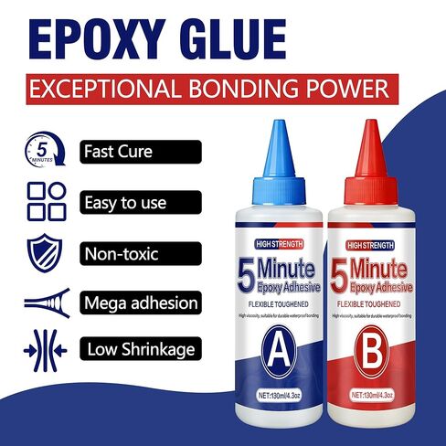 مجموعة غراء إيبوكسي لمدة 5 دقائق، لاصق إيبوكسي شفاف 250 مل، قوي، مقاوم للماء، مقاوم للحرارة، علاج سريع، غراء إيبوكسي لمدة 5 دقائق لجميع الأغراض، معدن، بلاستيك، خشب، سيراميك، زجاج والمزيد in Kuwait