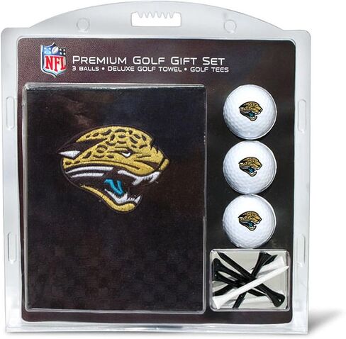 مجموعة هدايا Team Golf NFL Jacksonville Jaguars: منشفة جولف مطرزة، 3 كرات جولف، و14 تيشيرت جولف مقاس 2-3/4 بوصة، منشفة ثلاثية الطي مقاس 16 بوصة × 22 بوصة و100% قطن in Saudi Arabia