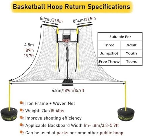 Automatic Shot Return Net Attachment - Simply Hook onto Your Hoop for Instant Smart Training, Compatible with Standard and Non-Standard Rims in Kuwait