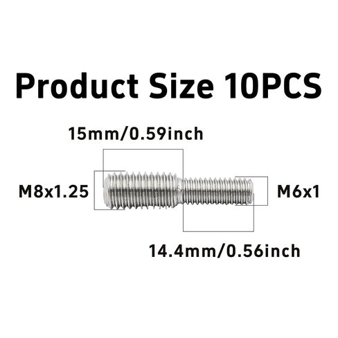 10 قطع من M6x15mm إلى M8x15mm محول قضيب ملولب مزدوج الرأس، يقلل من مسامير التثبيت، محول خيط ذكر إلى ذكر من الفولاذ المقاوم للصدأ 304 لتجميع أثاث معدات الآلات in Kuwait