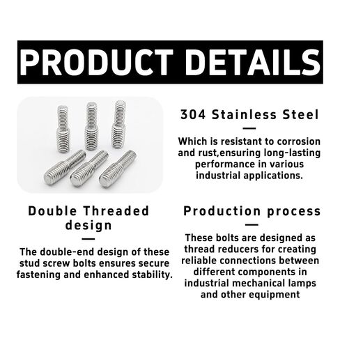10 قطع من M6x15mm إلى M8x15mm محول قضيب ملولب مزدوج الرأس، يقلل من مسامير التثبيت، محول خيط ذكر إلى ذكر من الفولاذ المقاوم للصدأ 304 لتجميع أثاث معدات الآلات in Kuwait