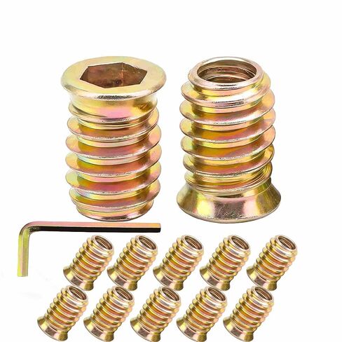 20Pcs 1/4"-20 x 20mmMetal Nut Inserts Threaded Wood Bolt Fastener Screw Connector Hex Socket Drive for Wood Furniture Building Repair Assortment (with Hex Spanner) in Saudi Arabia