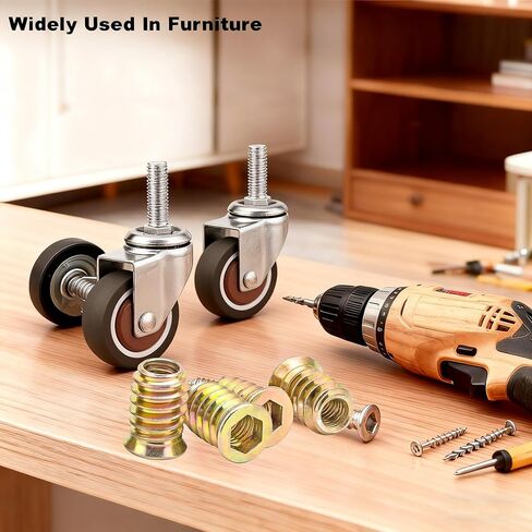 20Pcs 1/4"-20 x 20mmMetal Nut Inserts Threaded Wood Bolt Fastener Screw Connector Hex Socket Drive for Wood Furniture Building Repair Assortment (with Hex Spanner) in Saudi Arabia