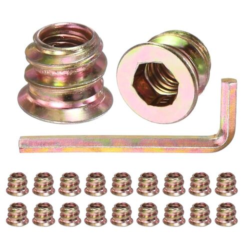 20-Pack Threaded Inserts for Wood, M4x8mm Hex Drive Threaded Insert Nuts with a Wrench for Wood Furniture, Threaded Screw-in Nuts [Gold Tone] in Saudi Arabia