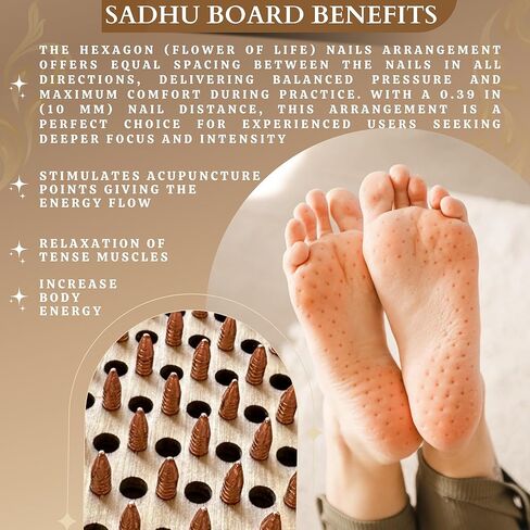 Sadhu Board, Premium Copper Nails, 0,39 In (10 mm), Advanced Users, Light, Foot Board, Wooden Nail Boards for Feet, Acupuncture Massage, Acupressure, Nail Board, Yoga Gift (Lotus Flower White) in Kuwait