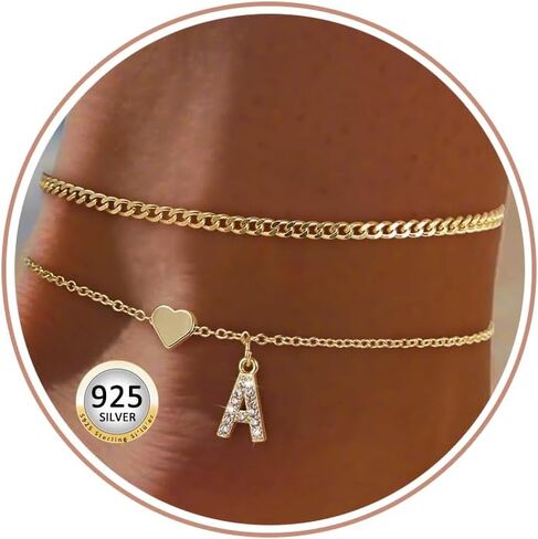 أساور الكاحل الأولية للنساء 14K الذهب المطلي بالطبقات اللذيذة قلب أساور أنكلت الأولية المجوهرات الشاطئية الصيفية للنساء in Kuwait