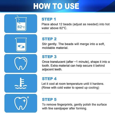 طقم أسنان مؤقت DIY مع خرزات حرارية قابلة للتشكيل، غطاء فجوة الأسنان التجميلية للأسنان المفقودة أو المكسورة in Kuwait