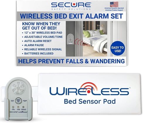 Secure Safety Solutions Wireless Bed Alarm for Elderly Adults - 12" x 30" Sensor Pad, Remote Cordless Monitor - Caregiver Alert System, Fall Prevention for Dementia Patients in Kuwait