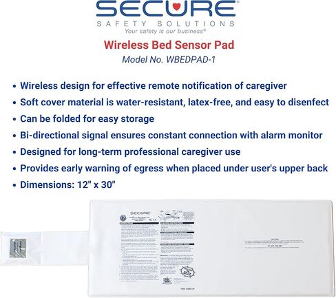 Secure Safety Solutions Wireless Bed Alarm for Elderly Adults - 12" x 30" Sensor Pad, Remote Cordless Monitor - Caregiver Alert System, Fall Prevention for Dementia Patients in Kuwait