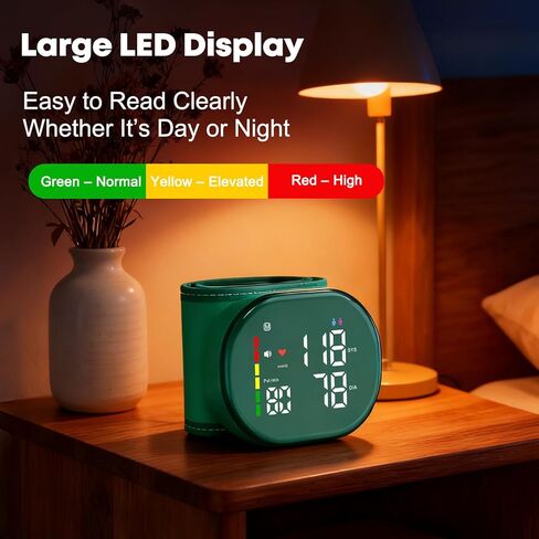 جهاز قياس ضغط الدم من المعصم، جهاز قياس ضغط الدم الرقمي القابل لإعادة الشحن مع ذاكرة 2 × 120، وحقيبة حمل ودعم للمعصم، سوار قابل للتعديل مقاس 5.3 بوصة - 7.7 بوصة، سهل الاستخدام لكبار السن والاستخدام المنزلي العائلي in Kuwait