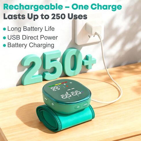 جهاز قياس ضغط الدم من المعصم، جهاز قياس ضغط الدم الرقمي القابل لإعادة الشحن مع ذاكرة 2 × 120، وحقيبة حمل ودعم للمعصم، سوار قابل للتعديل مقاس 5.3 بوصة - 7.7 بوصة، سهل الاستخدام لكبار السن والاستخدام المنزلي العائلي in Kuwait