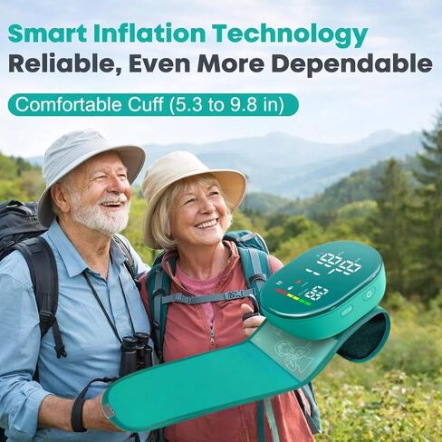جهاز قياس ضغط الدم من المعصم، جهاز قياس ضغط الدم الرقمي القابل لإعادة الشحن مع ذاكرة 2 × 120، وحقيبة حمل ودعم للمعصم، سوار قابل للتعديل مقاس 5.3 بوصة - 7.7 بوصة، سهل الاستخدام لكبار السن والاستخدام المنزلي العائلي in Kuwait