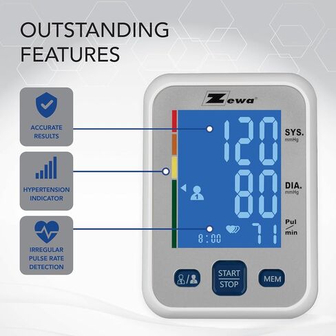 جهاز قياس ضغط الدم الأوتوماتيكي Zewa Premium مع تقنية Bluetooth وشاشة كبيرة جدًا لأجهزة Android وiOS in Kuwait