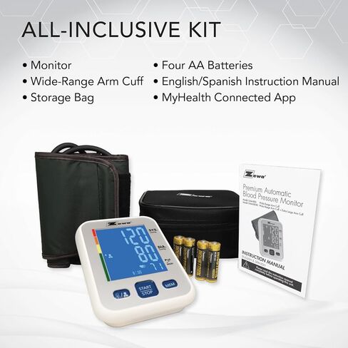 جهاز قياس ضغط الدم الأوتوماتيكي Zewa Premium مع تقنية Bluetooth وشاشة كبيرة جدًا لأجهزة Android وiOS in Kuwait