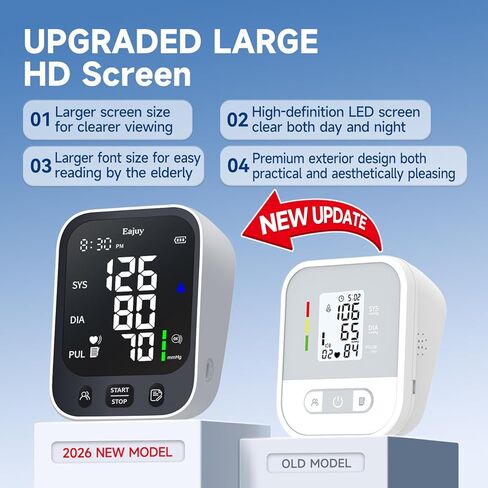 جهاز مراقبة ضغط الدم 【ترقية جديدة 2026 】 الكفة الدقيقة لضغط الدم في الذراع العلوي للاستخدام المنزلي، شاشات BP الرقمية التلقائية مع الكفة واسعة النطاق، الكفة BP الكبيرة القابلة للتعديل (8.6 بوصة - 16.5 بوصة)، 2 * 199 ذاكرة in Kuwait