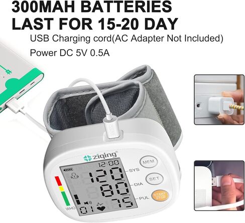 جهاز مراقبة ضغط الدم في المعصم، معصم قابل لإعادة الشحن وشاشة LCD كبيرة للبيانات بدقة 2 × 99 للاستخدام المنزلي/السفر/المكتب in Kuwait