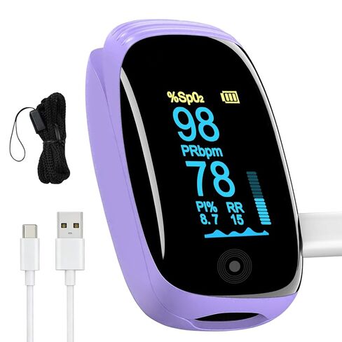 Rechargeable pulse oximeter with respiration, with SpO2 Pulse Rate and PI RR Precision Fast Oximeter SpO2 Reading Outdoor Sports Home (Purple) in Kuwait