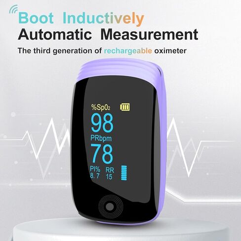 Rechargeable pulse oximeter with respiration, with SpO2 Pulse Rate and PI RR Precision Fast Oximeter SpO2 Reading Outdoor Sports Home (Purple) in Kuwait
