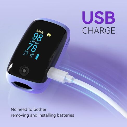 Rechargeable pulse oximeter with respiration, with SpO2 Pulse Rate and PI RR Precision Fast Oximeter SpO2 Reading Outdoor Sports Home (Purple) in Kuwait