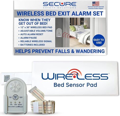 Secure Safety Solutions Wireless Bed Exit Alarm for Elderly Adults & 60" Gait Belt - 12x30 Sensor Pad, Cordless Patient Monitor - Smart Reliable Caregiver Alert, Fall Prevention for Dementia, Seniors in Kuwait