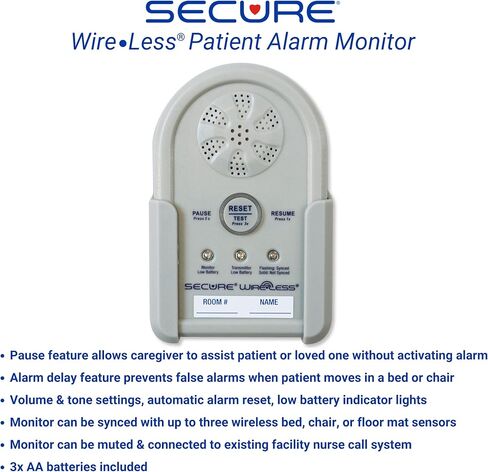 Secure Safety Solutions Wireless Bed Exit Alarm for Elderly Adults & 60" Gait Belt - 12x30 Sensor Pad, Cordless Patient Monitor - Smart Reliable Caregiver Alert, Fall Prevention for Dementia, Seniors in Kuwait